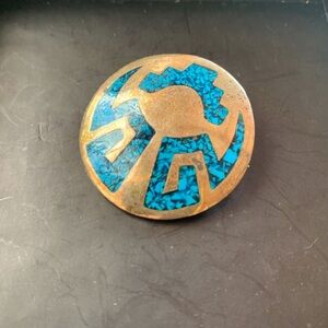 Vintage Taxco Sterling Silver Turquoise Inlay Brooch/ Pendant